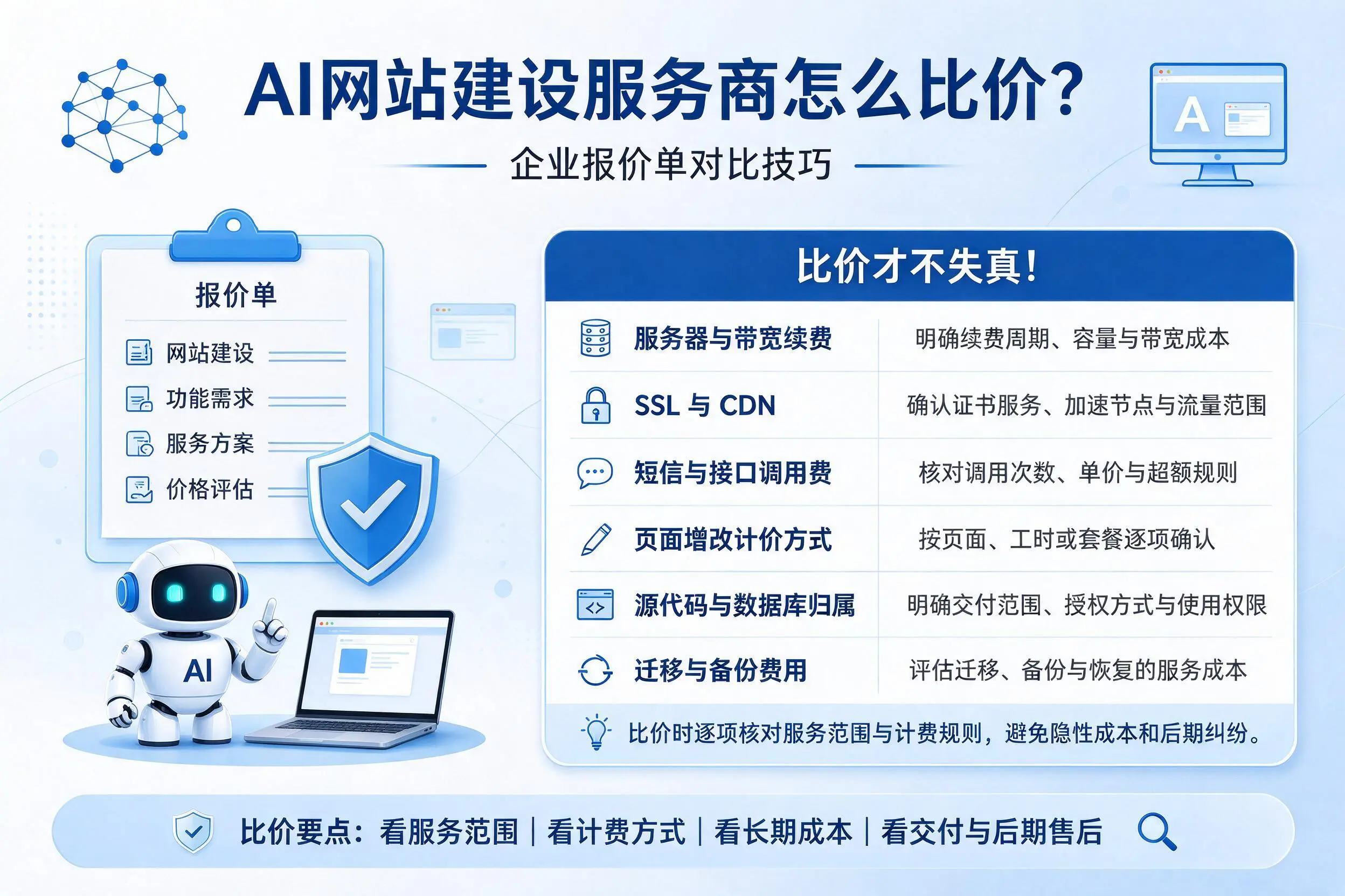 AI网站建设服务商怎么比价？淮安企业报价单对比技巧