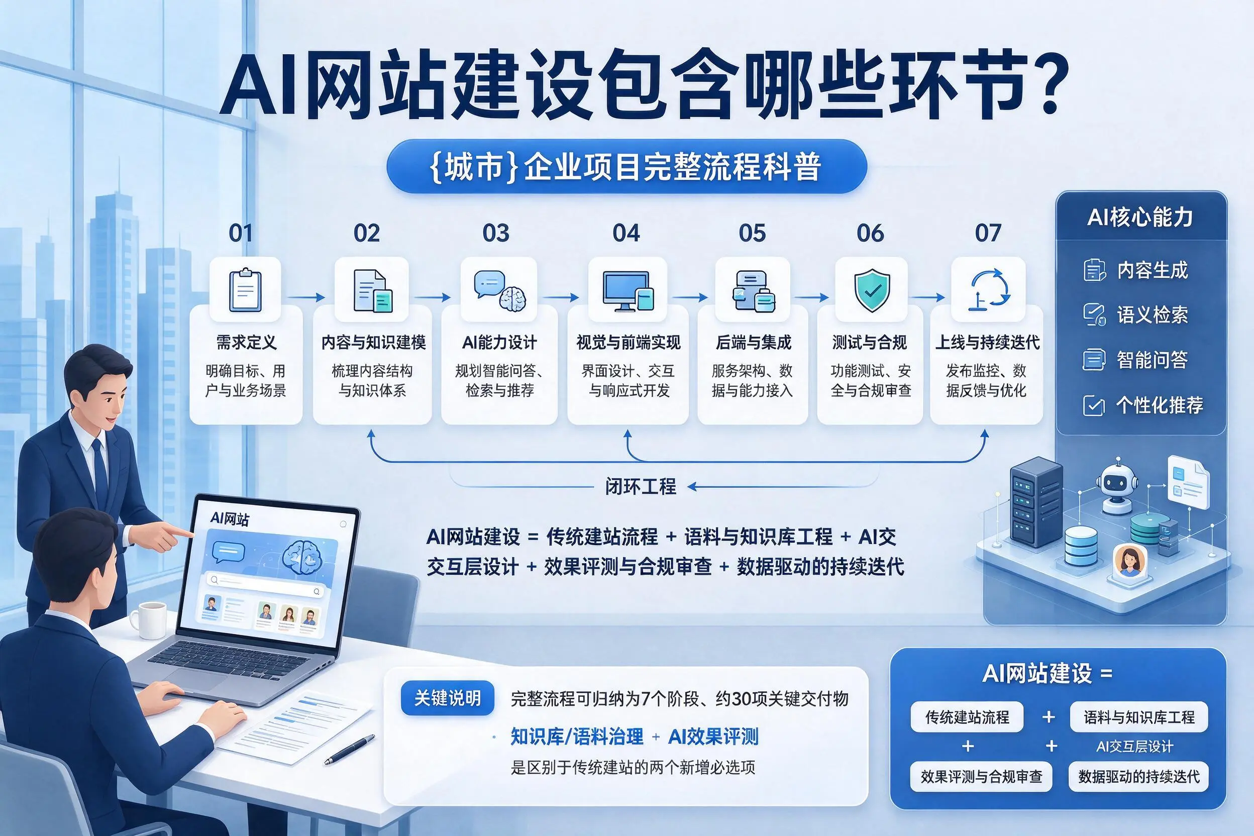 AI网站建设包含哪些环节？淮安企业项目完整流程科普