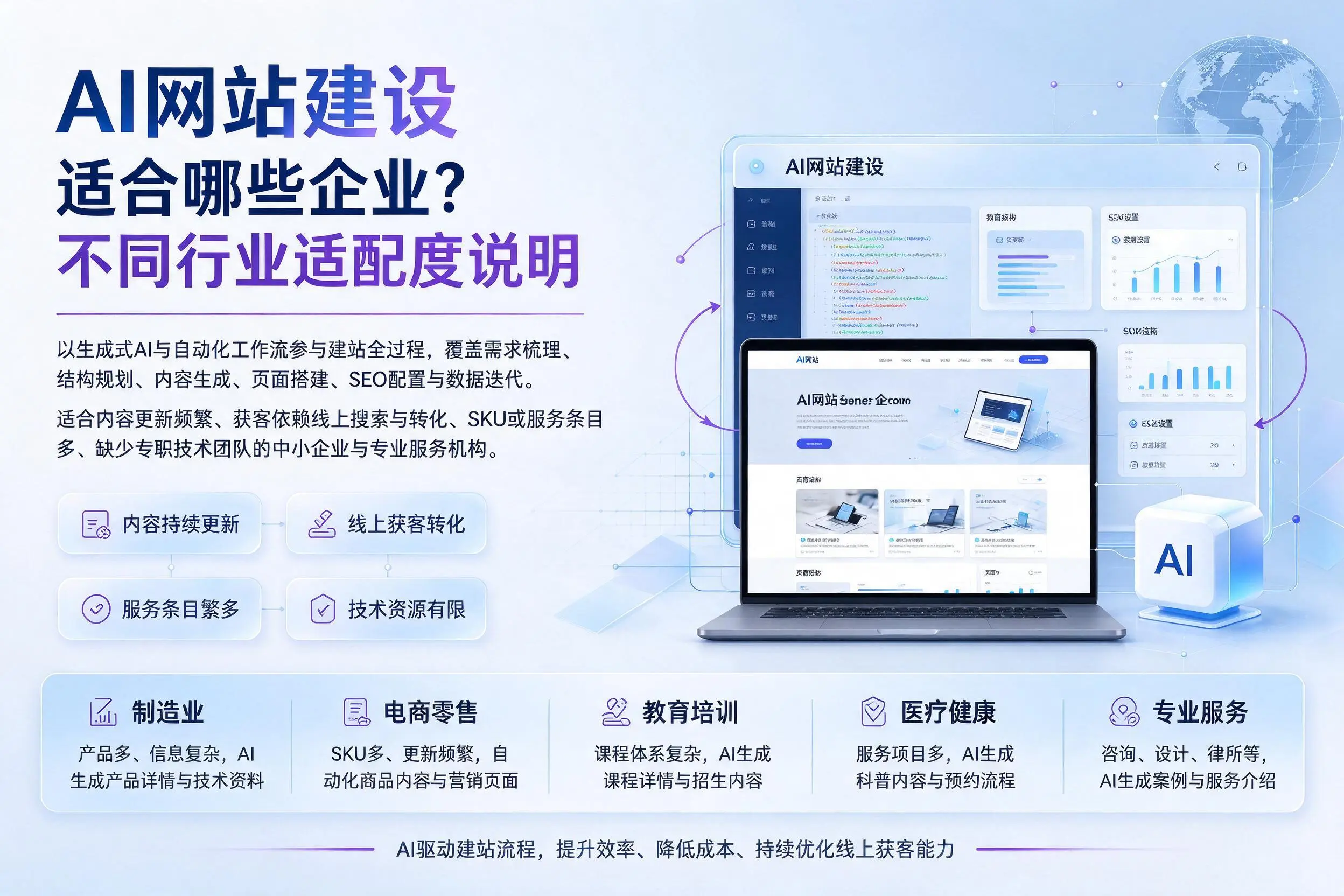 AI网站建设适合哪些企业？淮安不同行业适配度说明
